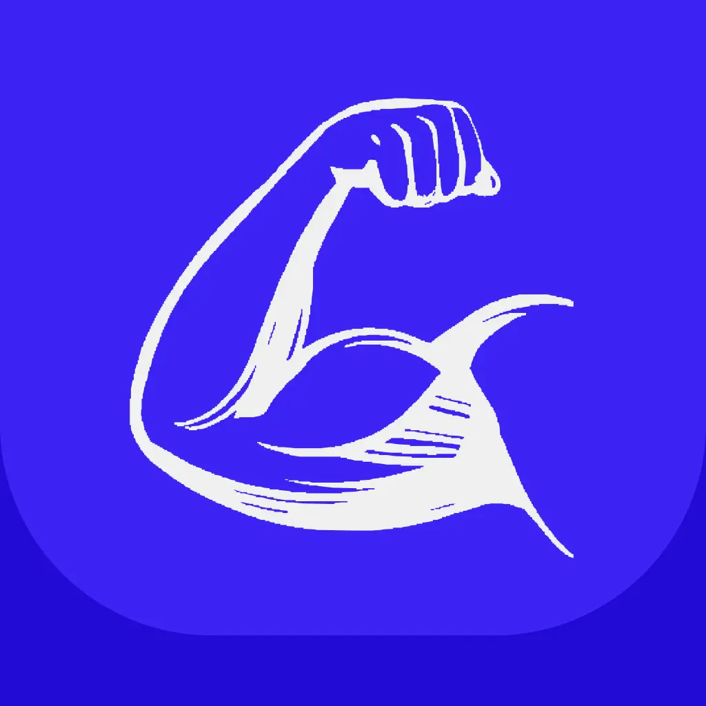 Blue logo with flex muscle icon